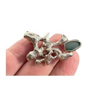 Vintage Hobe Cast Sterling Silver Brooch Green Stone Fine Rare Intricate Pin